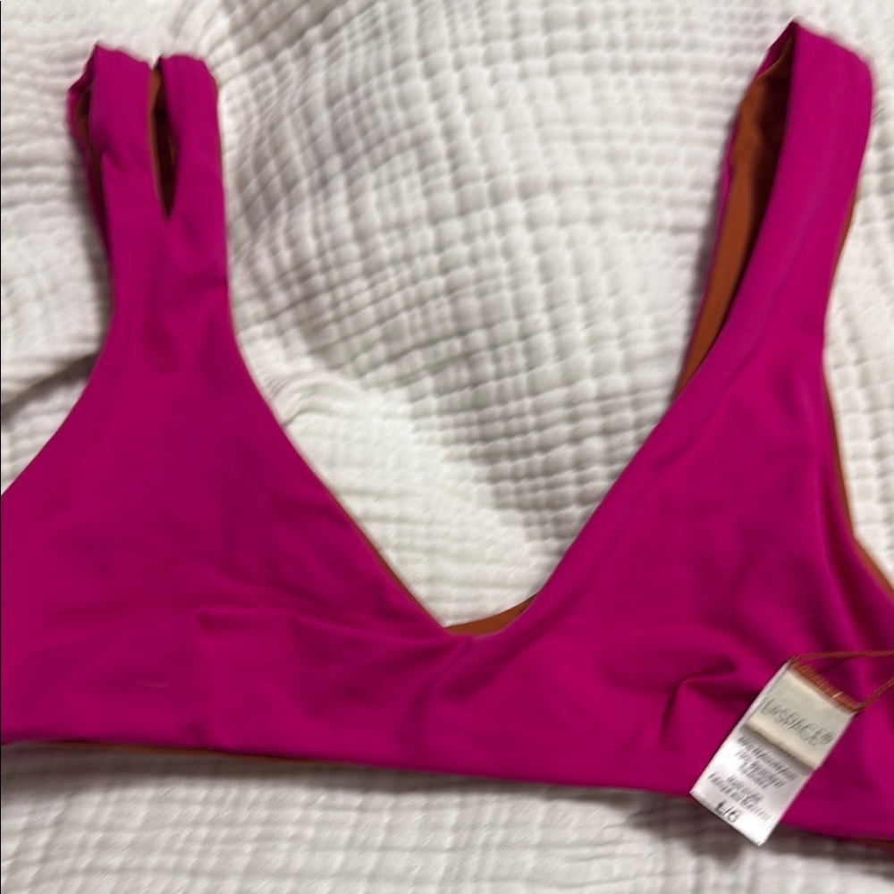 L*Space Pink V-Neck Bikini Top Swim reversible  to a burnt orange color